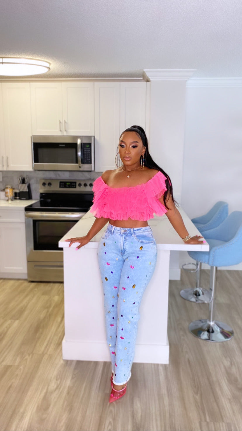 Frill Crush Crop Top (Pink)