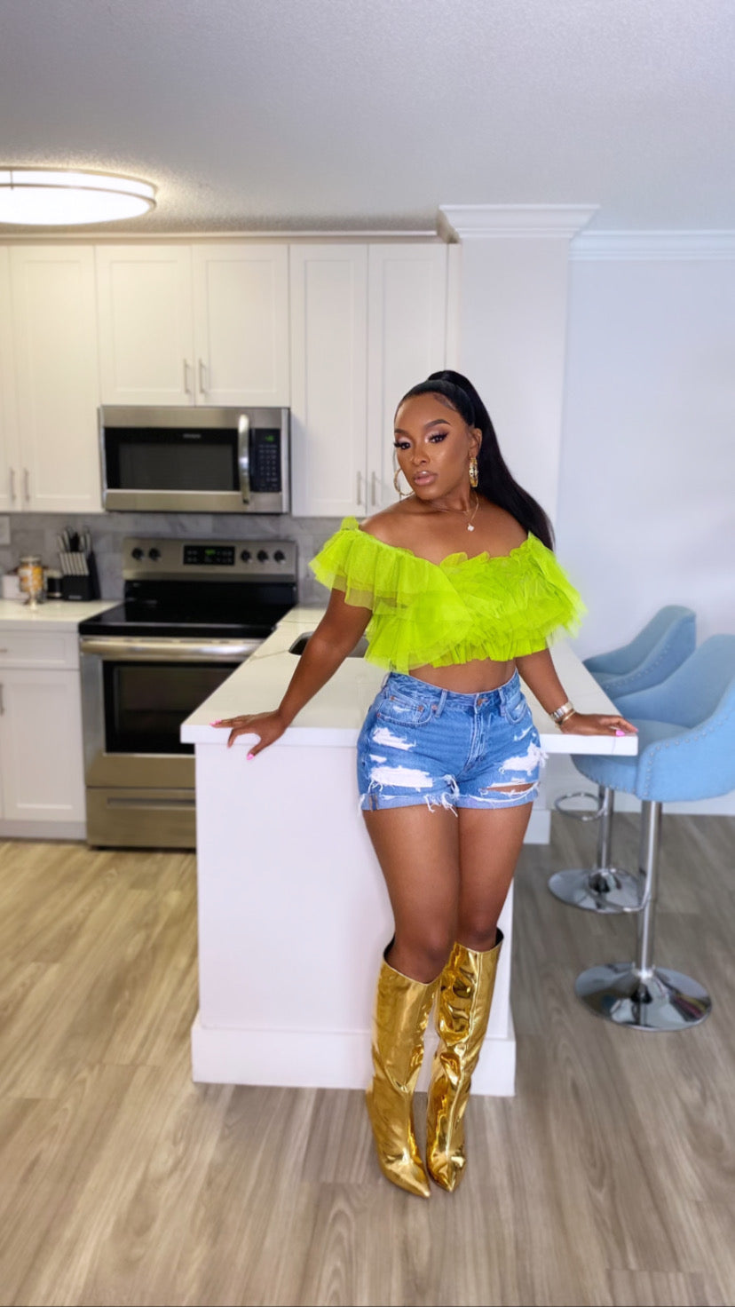 Frill Crush Crop Top (Green)