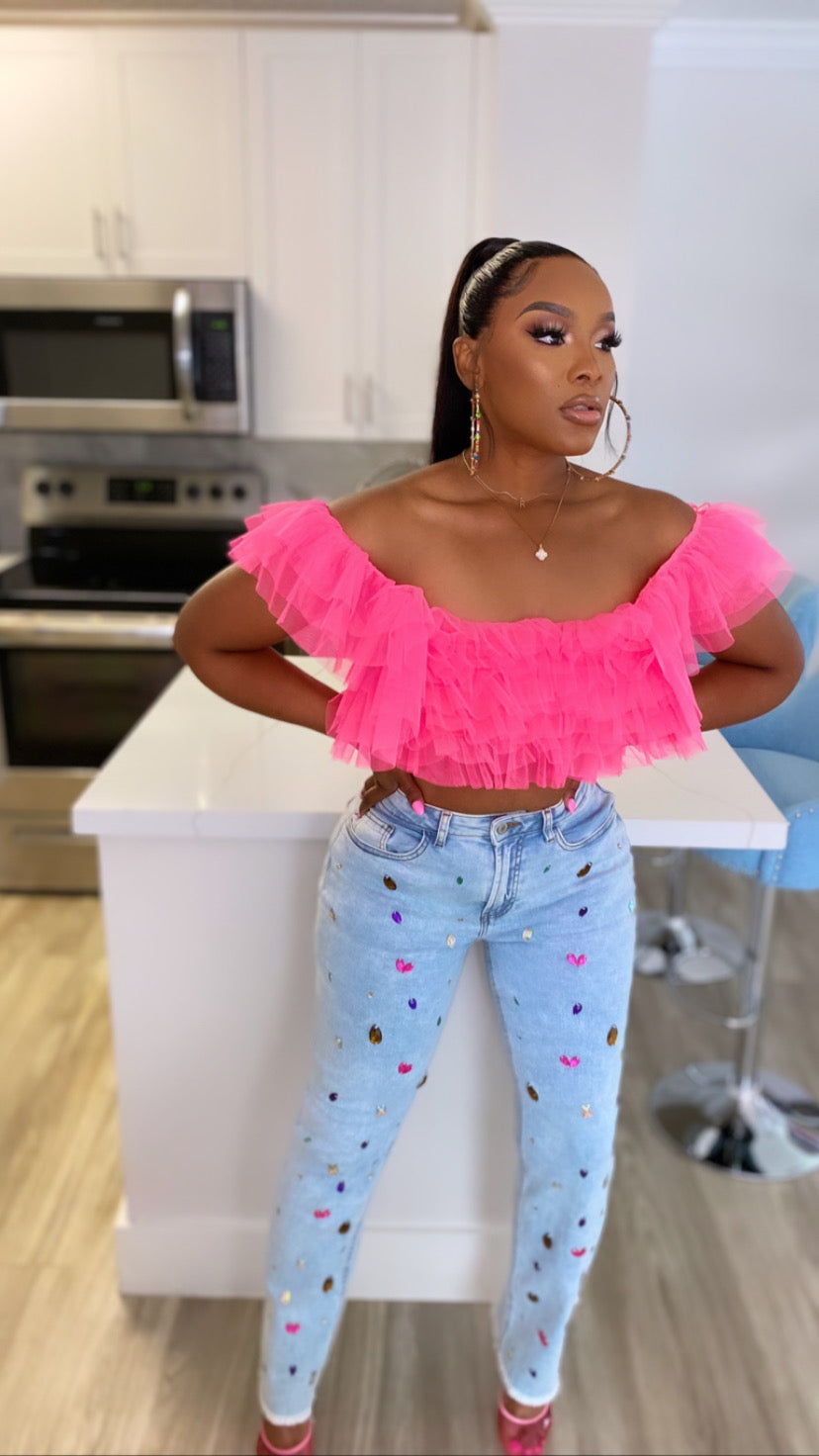 Frill Crush Crop Top (Pink)