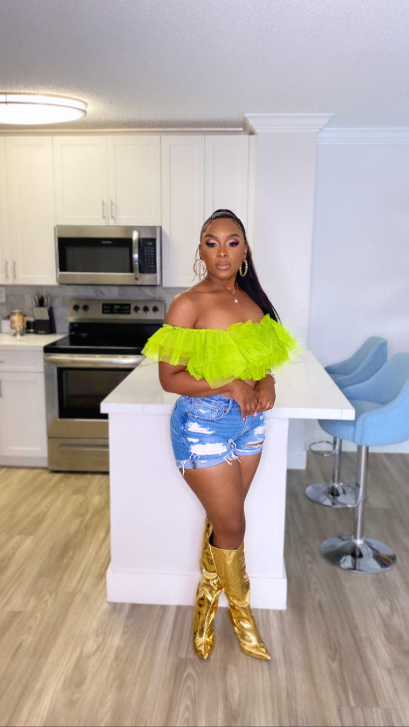 Frill Crush Crop Top (Green)