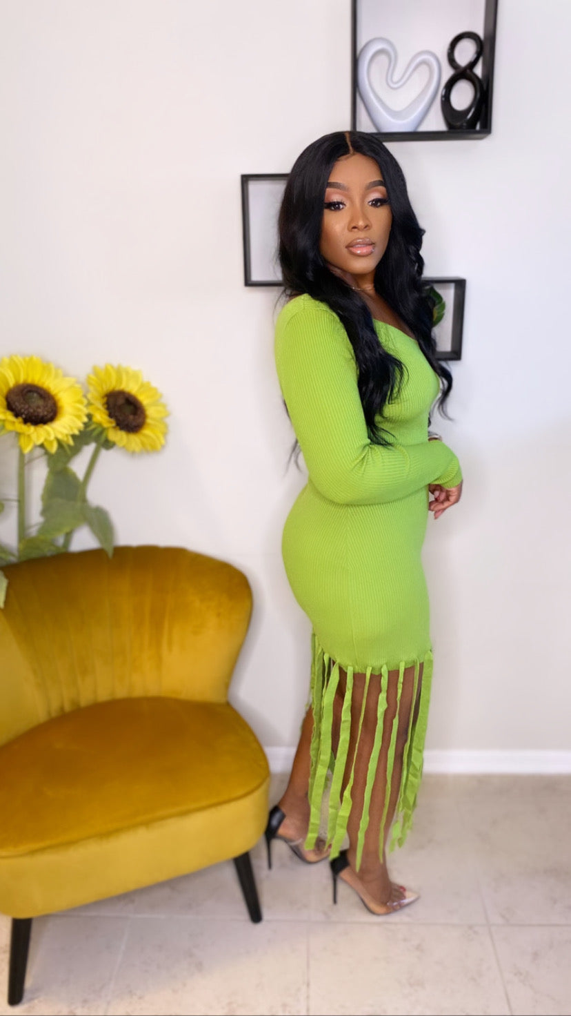 Sabora Fringe Dress (Sage)